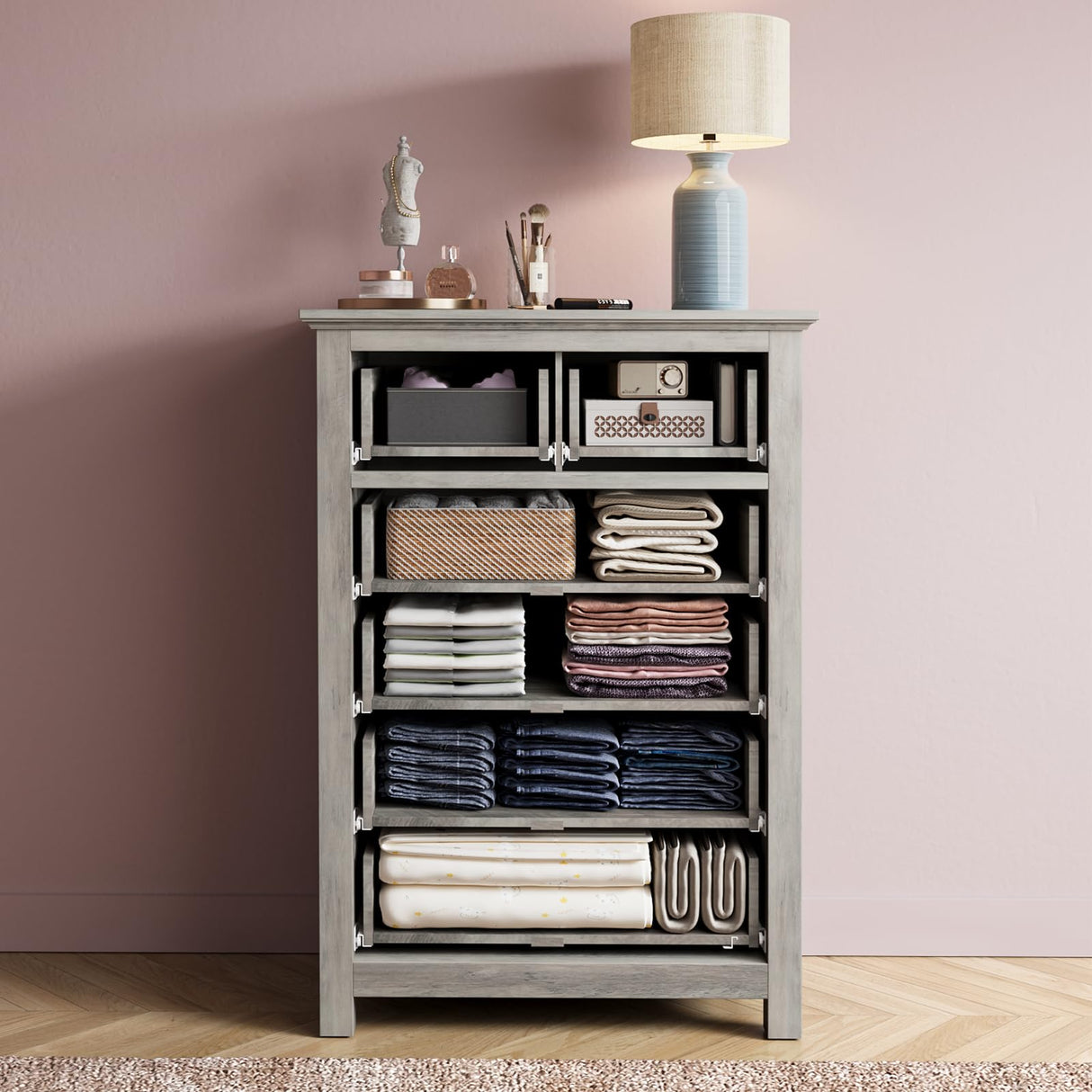 Farmhouse 6 Drawers Dresser Chest, 45" Tall Dressers for Bedroom