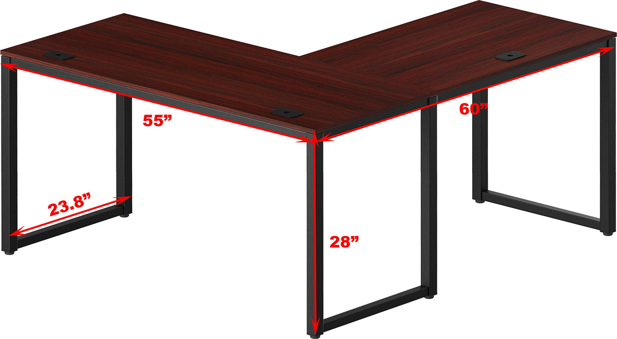 SHW Home Office 55"x60" Large L Shaped Corner Desk, 24" Deep, Cherry