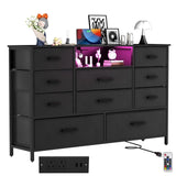 Dresser with Charging Station, Black Dresser for Bedroom with 10 Drawers, TV Stand Dresser