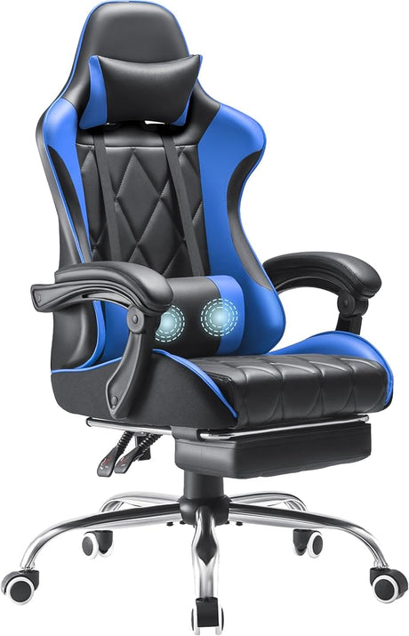 Gaming Chair with Footrest and Massage Lumbar Support, Ergonomic Computer Seat