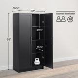 Elite Storage Cabinet, 16.75" D x 32" W x 65" H, Black