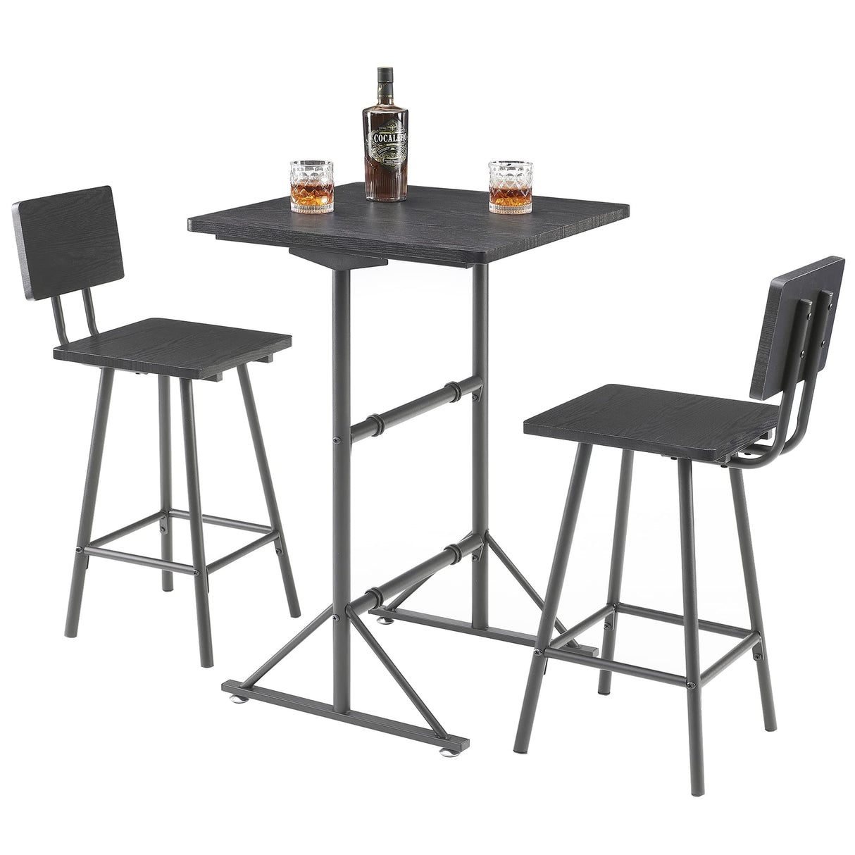 3-Piece Bar Table Chairs, Square Counter Height Bistro Dinette Sets