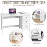 White Desk with Drawers, Modern Home Office Computer Desk