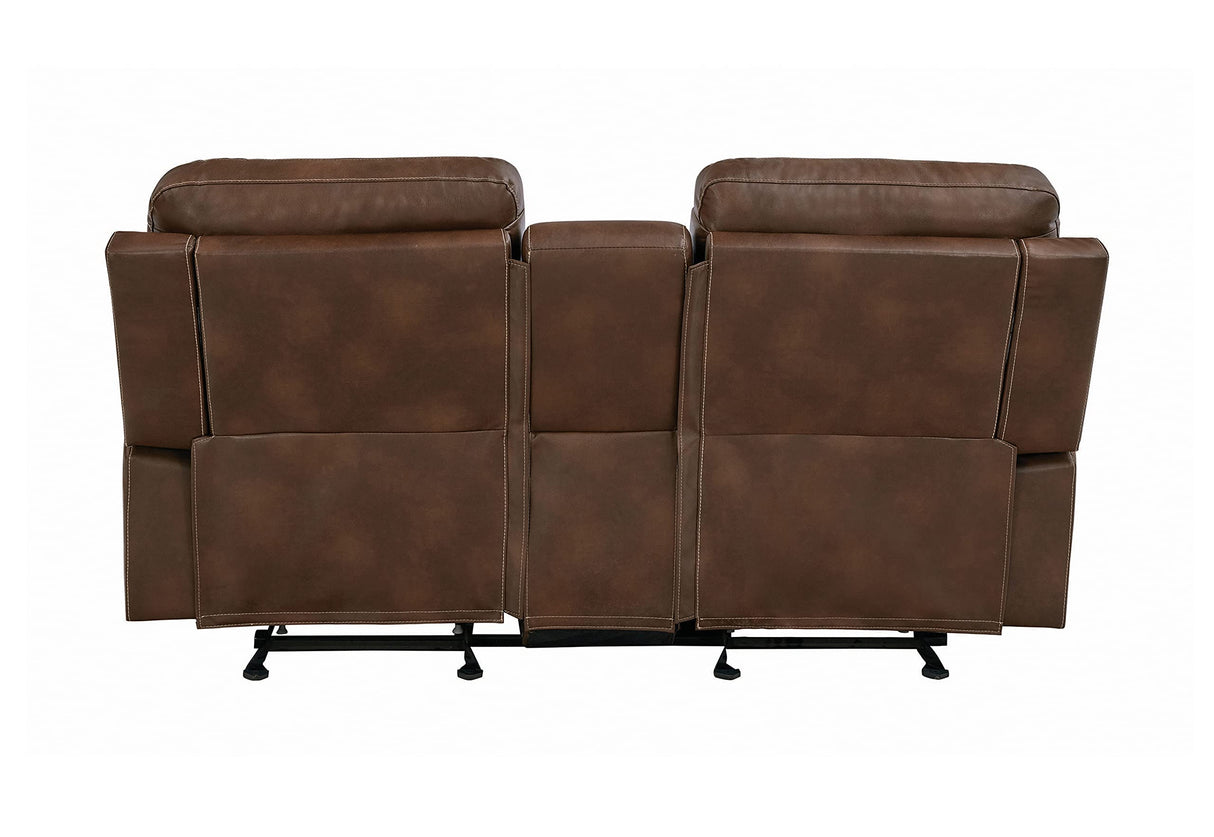 Damiano Glider Loveseat with Button Tuft Detailing and Cupholder Storage Console