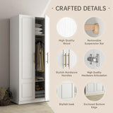 Modern Wardrobe, White Floor Storage Cabinet with Hangers, Spacious and Versatile