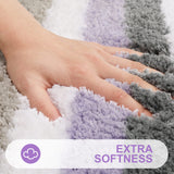 Buganda Microfiber Striped Bathroom Rugs Bath Mat, Extra Thick, Soft and Shaggy, Absorbent, Machine Washable, Anti-Slip Bath Rugs for Bathroom, Tub and Shower, 24x16, Purple-Grey