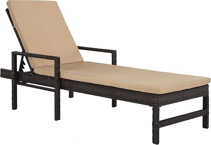 Outdoor Collection Alma Brown Rattan/Beige Cushion Adjustable Chaise Lounge Chair
