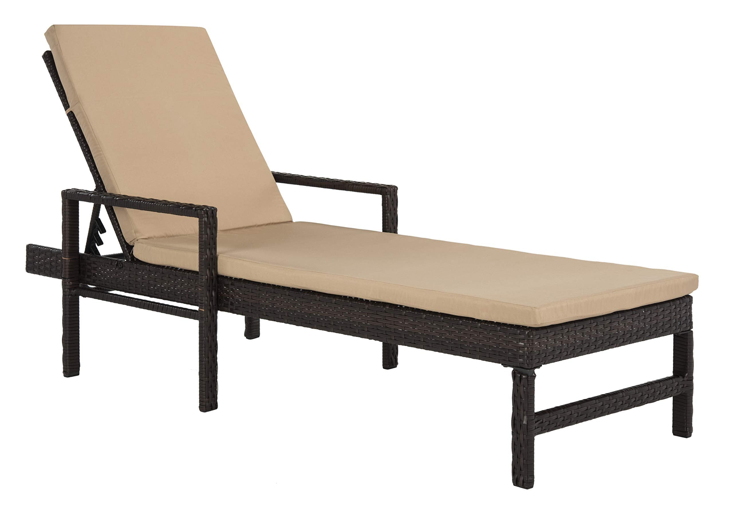Outdoor Collection Alma Brown Rattan/Beige Cushion Adjustable Chaise Lounge Chair