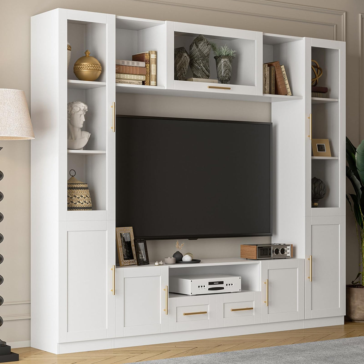 Entertainment Wall Unit for Living Room with Storage Bridge, Modern TV Stand