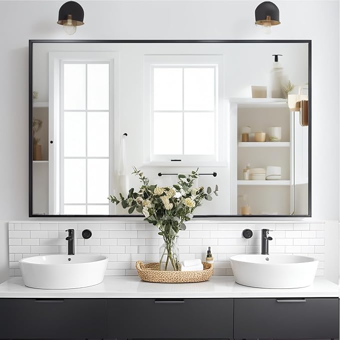 Bathroom Mirror, Black Frame Mirror , Rectangle Wall Mounted Mirror