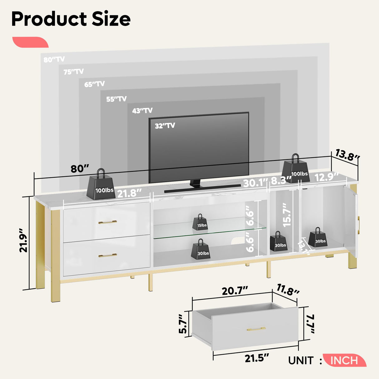 TV Stand for 75/80/85 inch TV, LED Gaming Entertainment Center, Media Console