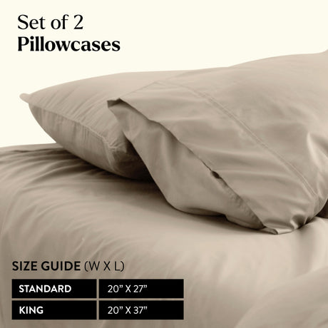 Luxe Cooling Pillow Cases - 2 Pack Sand,Standard - Miracle Clean & Cool™ Lyocell Fabric