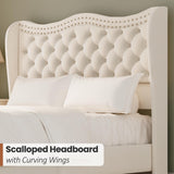 Queen Upholstered Bed with Tufted Wingback Headboard