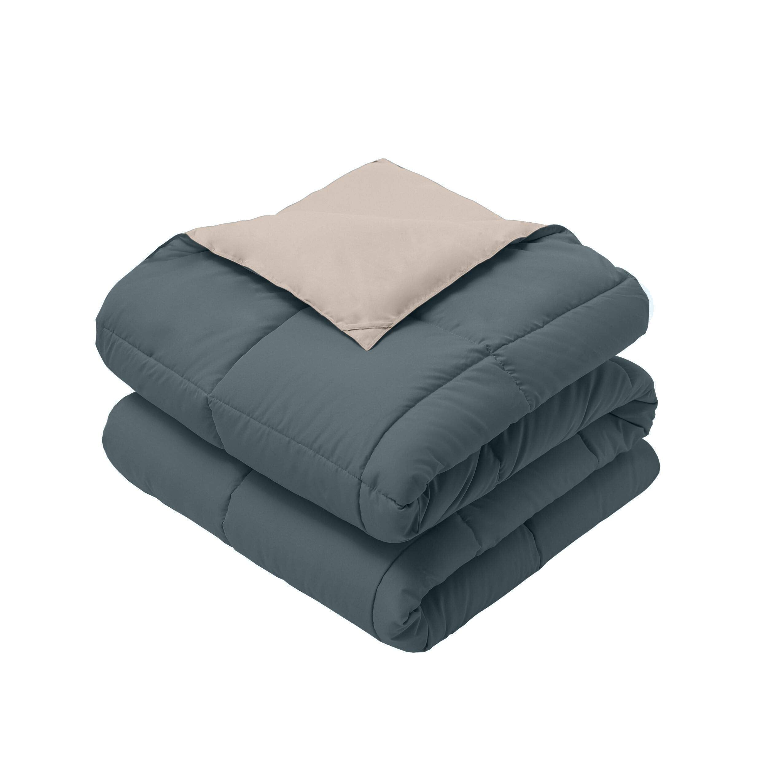 Royal Hotel Bedding Soft and Plush Down Alternative Comforter - Reversible with 2 Colors Duvet Insert Comforter - Hypoallergenic Hotel Plush Down-Alternative - Twin XL, Taupe and Navy-Blue