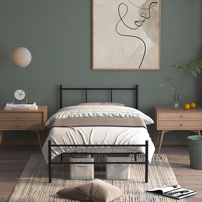 Black Metal Double Bed Frame, Full Size Bed Frames No Box Spring Needed