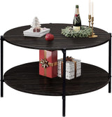 Round Coffee Table, 32.6" Small Coffee Table with Open Storage Shelf