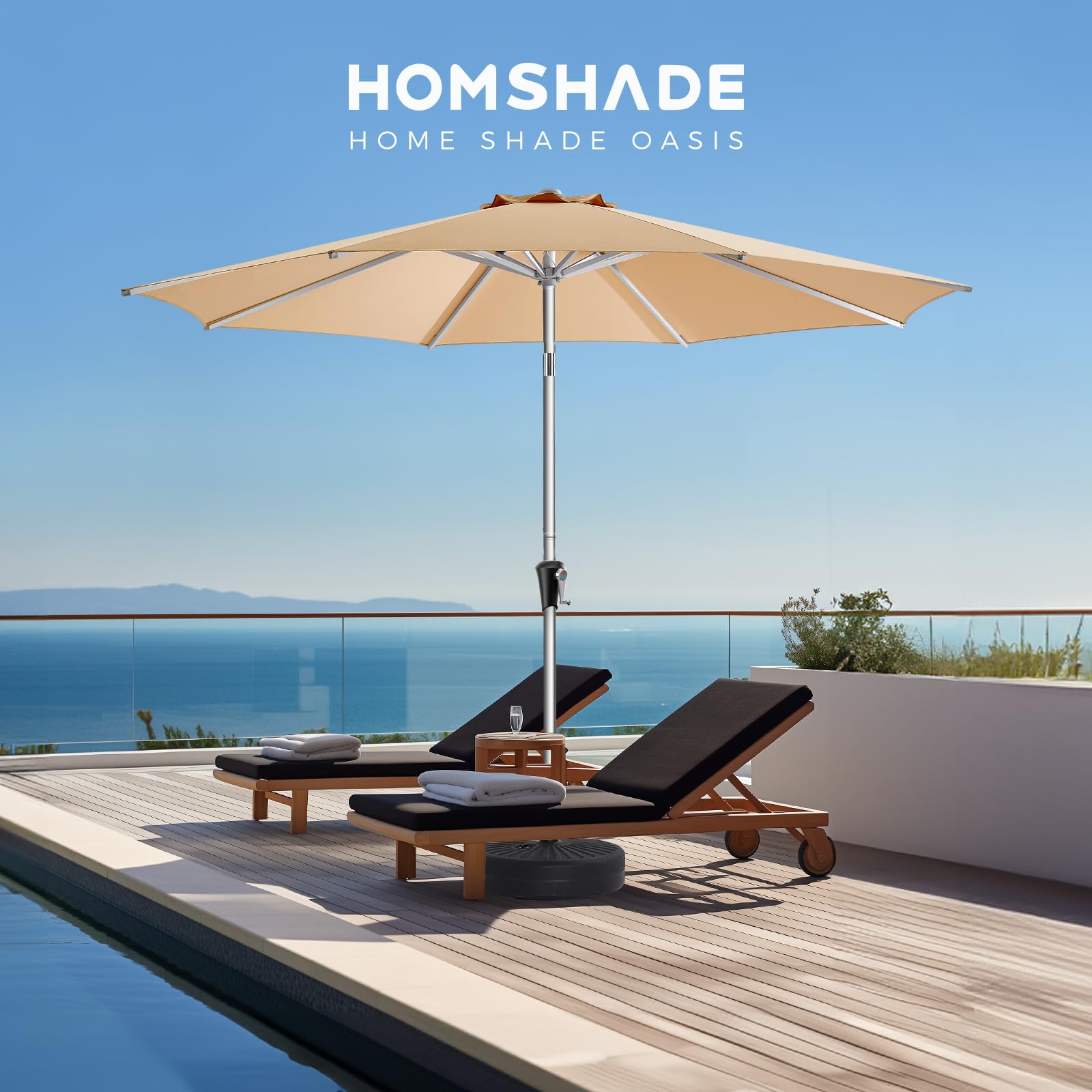 9ft Solar Patio Umbrella - Solar Lights LED Lighted Outdoor Aluminum