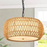 Rattan Pendant Light Fixture Boho Hanging Light Woven Rattan Ceiling Light Adjustable