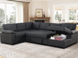 Sleeper Sofa Couch Modular Sectional Sofa Sleeper with Pull Out Bed 6 Seater Sleeper Couch with Storage U Shaped Sofa Bed Couch for Living Room, Dark Grey