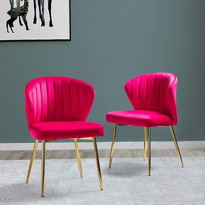 Velvet Dining Chairs Set of 2, Modern Upholstered Side Chair with Golden Legs,