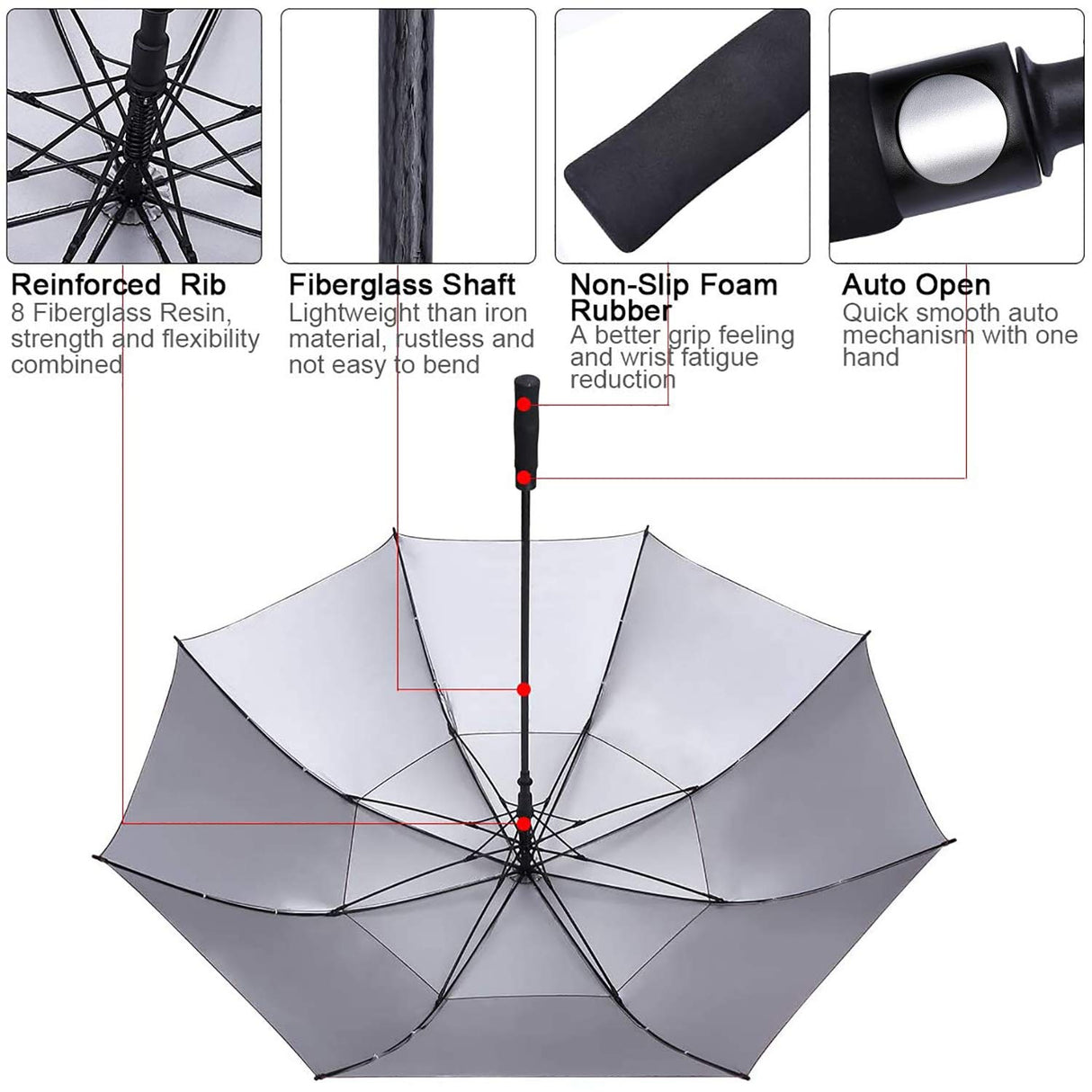 62 inch Extra Large Windproof Golf Umbrella Automatic Open Umbrella Double