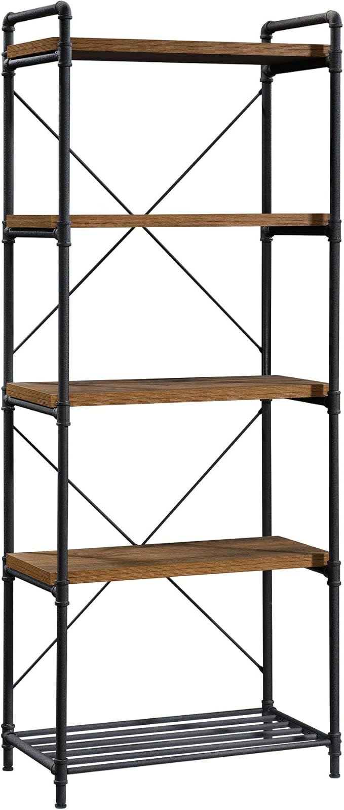 Iron City Tall Bookcase/Book Shelf, Checked Oak Finish