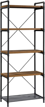 Iron City Tall Bookcase/Book Shelf, Checked Oak Finish
