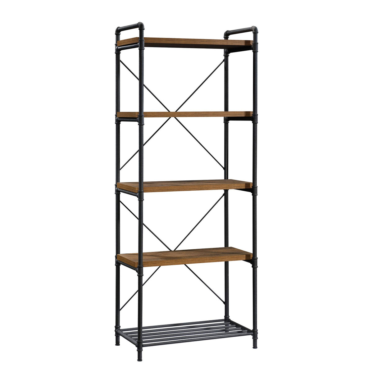 Iron City Tall Bookcase/Book Shelf, Checked Oak Finish