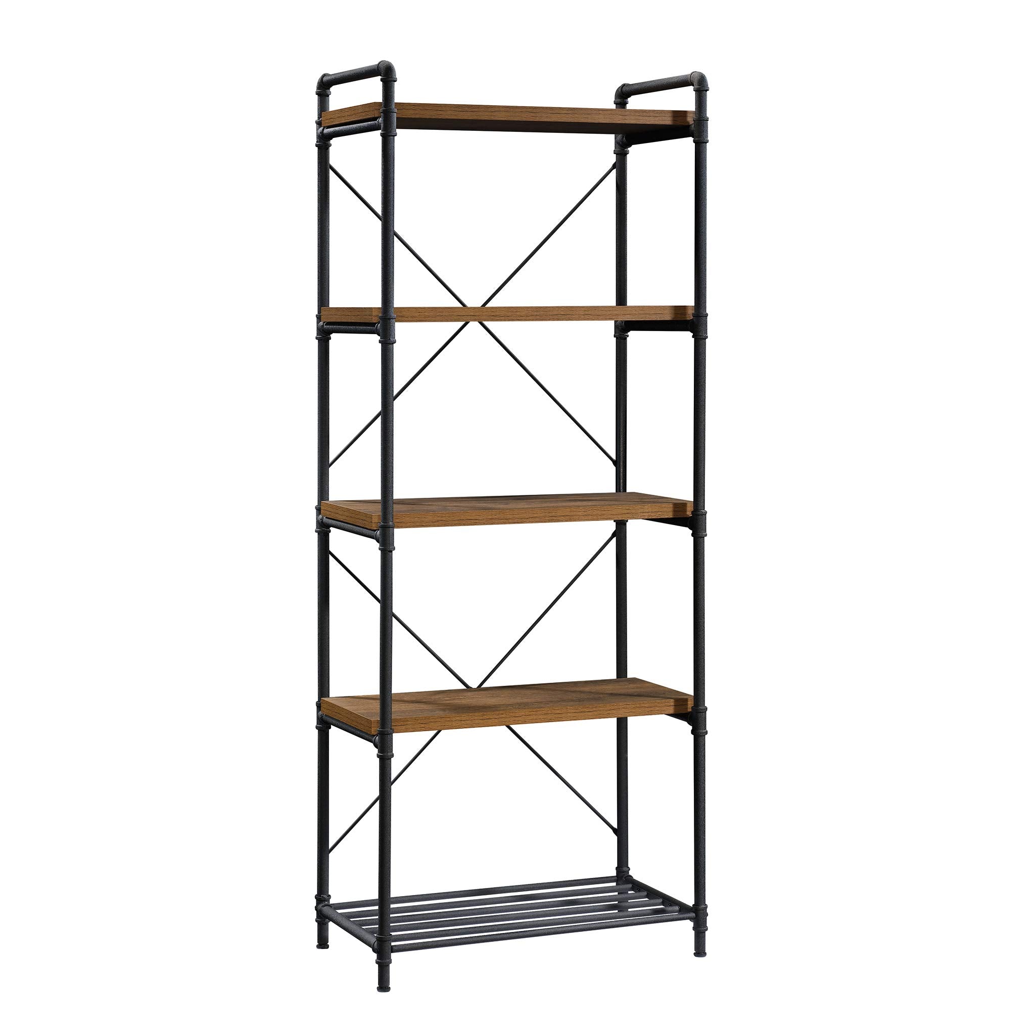 Iron City Tall Bookcase/Book Shelf, Checked Oak Finish