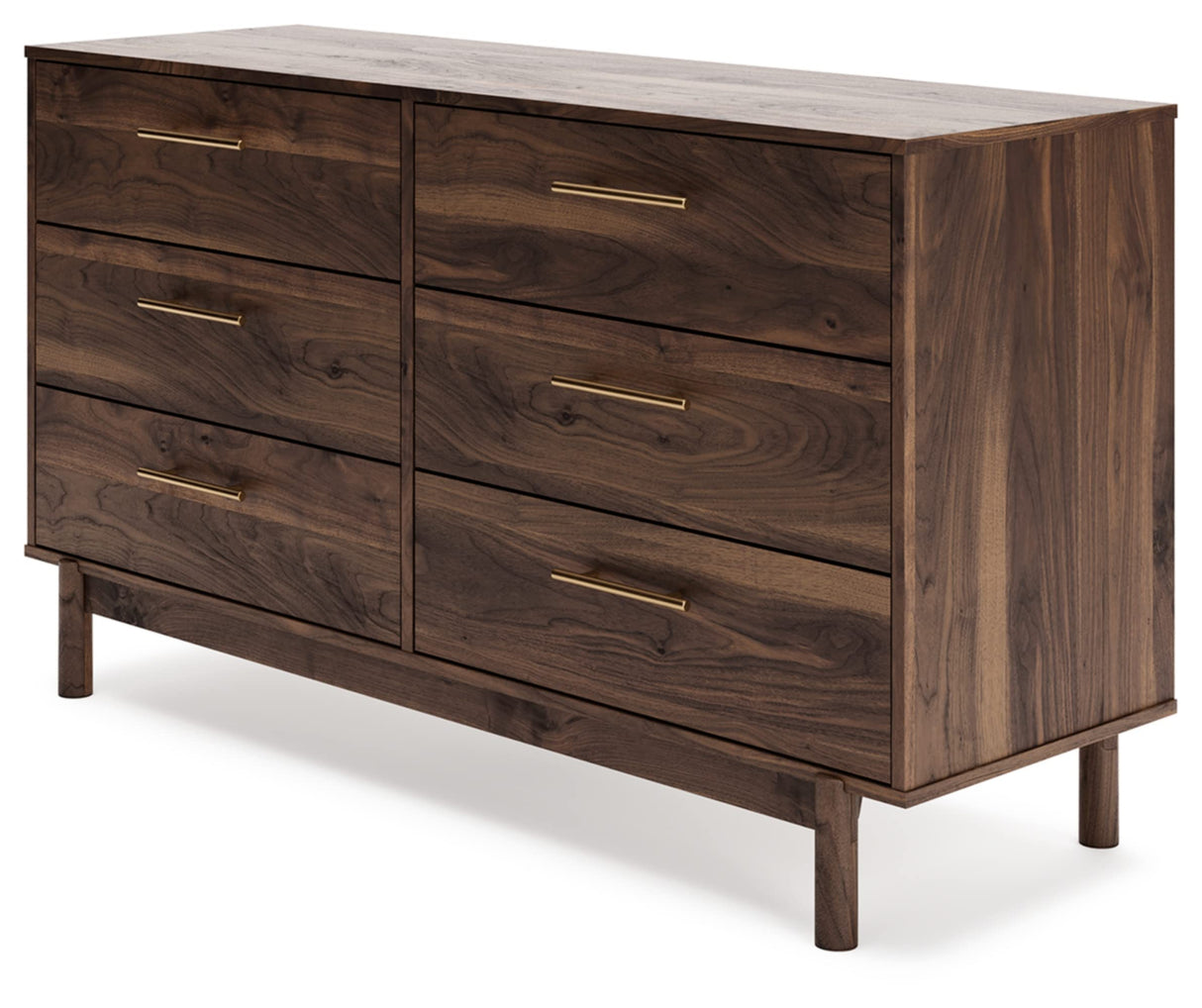 Calverson Contemporary 6 Drawer Dresser with Burnished Goldtone Pulls, Dark Brown