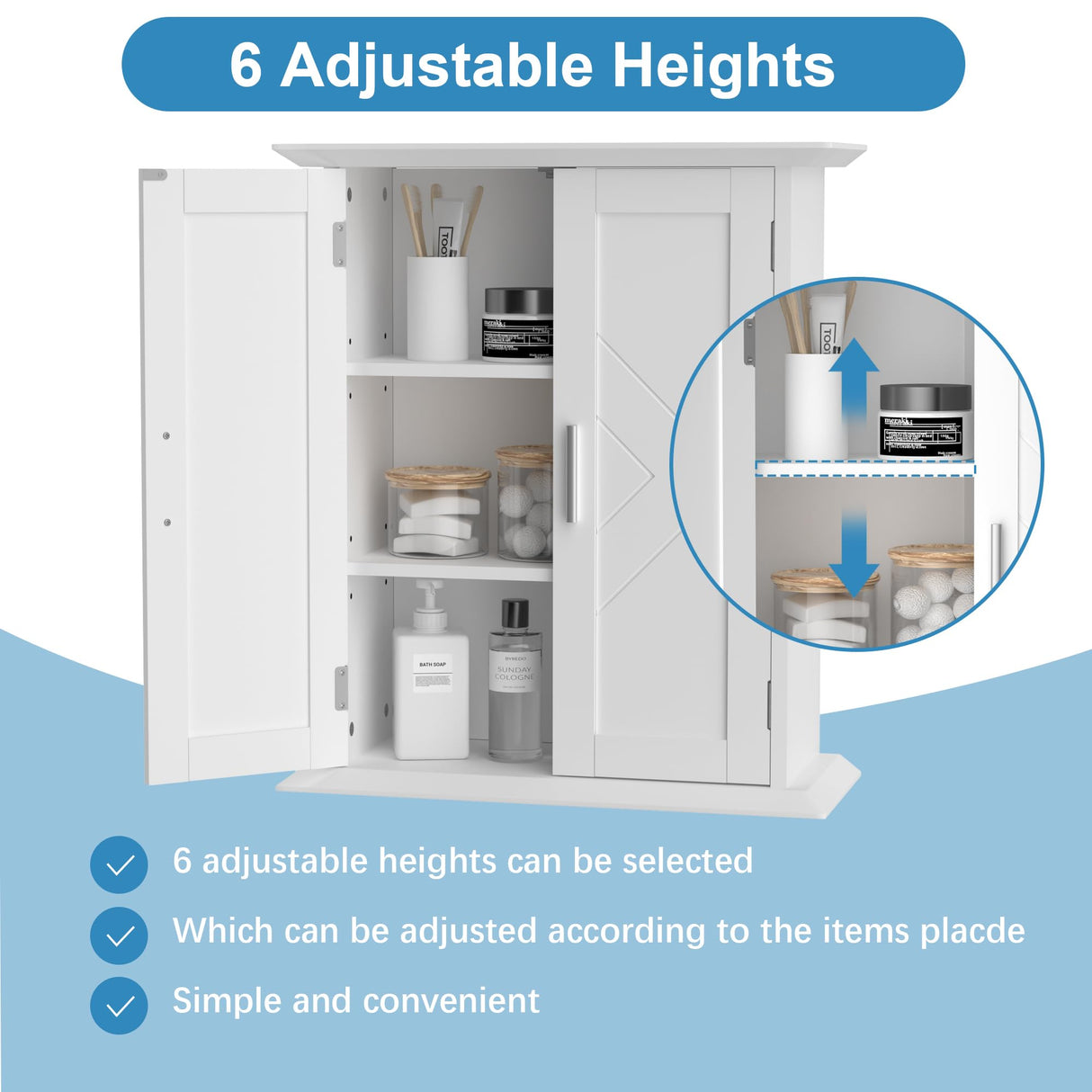 Bathroom Floor Cabinet Freestanding Storage with Double Doors and 2-Tier Adjustable Shelves