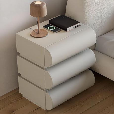 Smart Nightstand Modern White Leather Nightstands with Wireless Charger Bedside Table