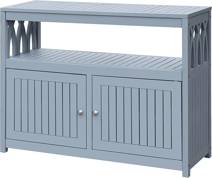 2-Tier Outdoor Storage Cabinet in Acacia Wood, with 2 Magnetic Doors, for Garden