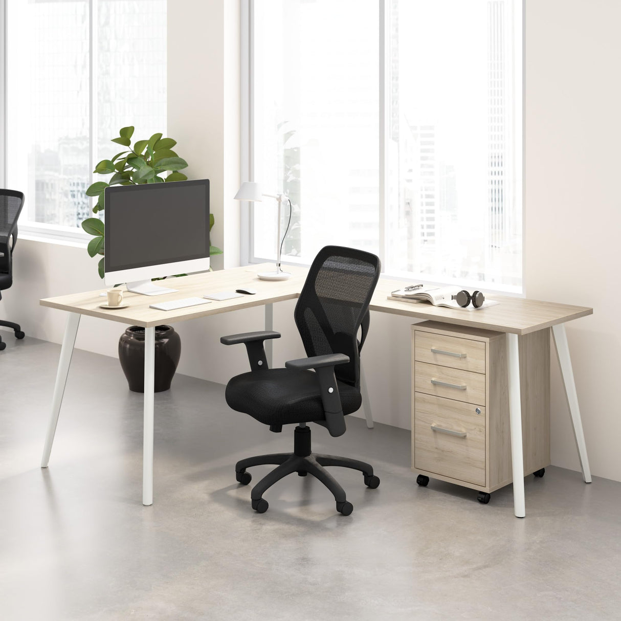 L Shaped Computer Desk 60 inch with 3 Drawer Mobile File Cabinet, PC Corner Table