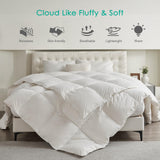 Light Feather Down Fibers Comforter Queen Size, All Seasons White Ultra Soft Duvet Insert, Filled with Feather and Down Fibers Duvet, with Soft Cotton Blend Cover 90×90 inches