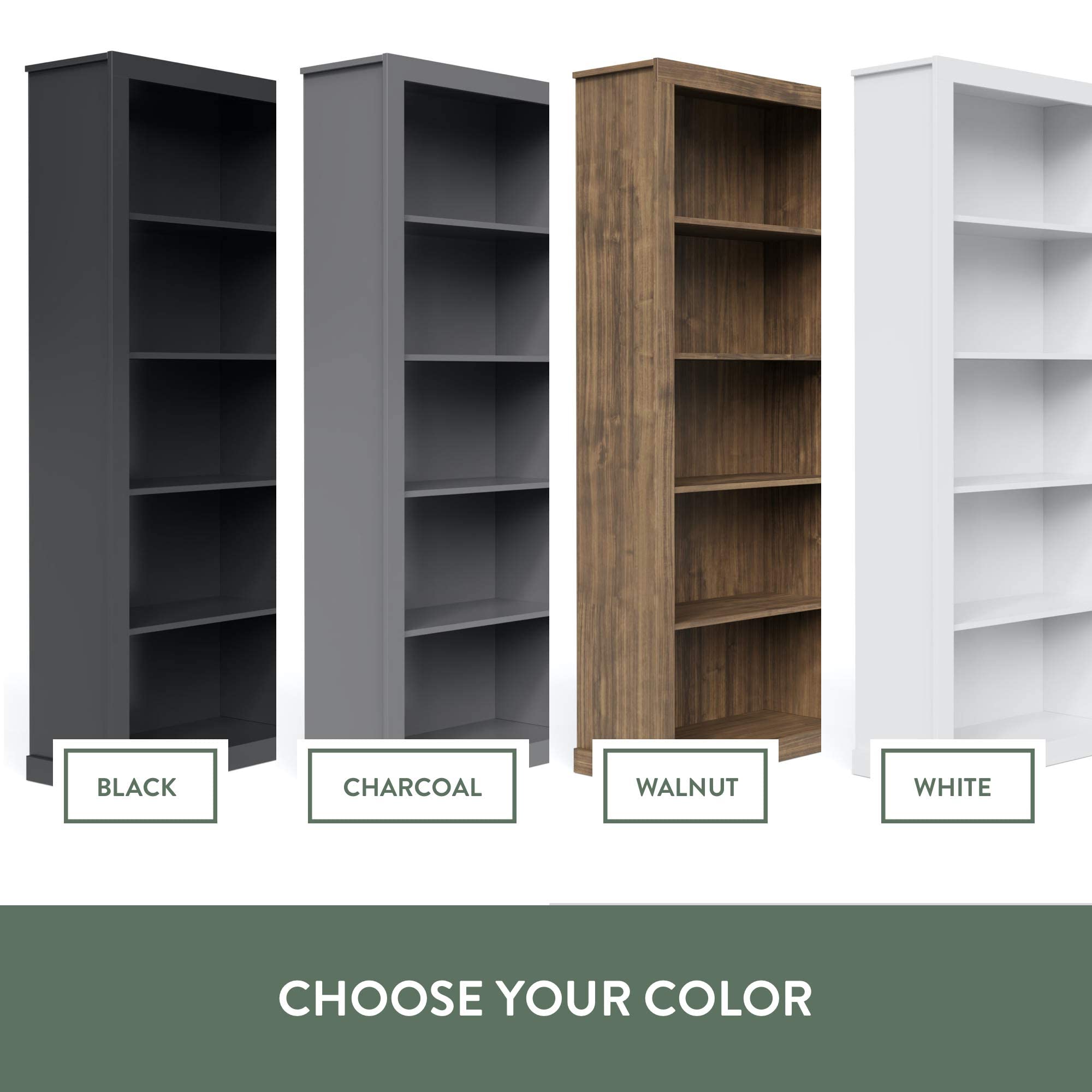 Edenbrook Sumac Bookcase, 5-Shelf Organizer for Bedroom Furniture or Home Office Furniture, White Bookshelf 12.8D x 31.5W x 72.8H in