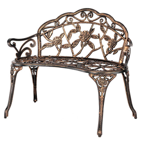 38.5" Patio Park Garden Outdoor Metal Rose Bench,Cast Iron Cast Aluminium Frame Antique Finish Chair