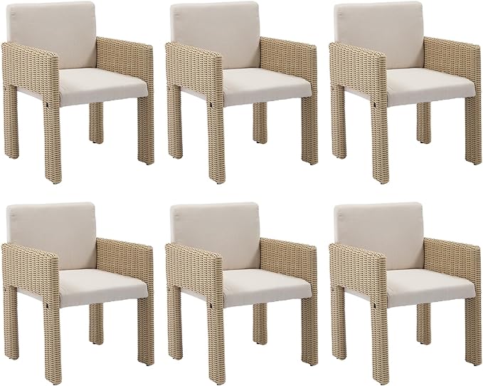 Patio Dining Chair Set of 6, Wicker Patio Dining Chairs with Armrest