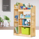 Bookshelf with Organizer, Wood Display Shelf Stand for Small Space Multifunction Storage Cabinet for Playroom, Bedroom, Natural