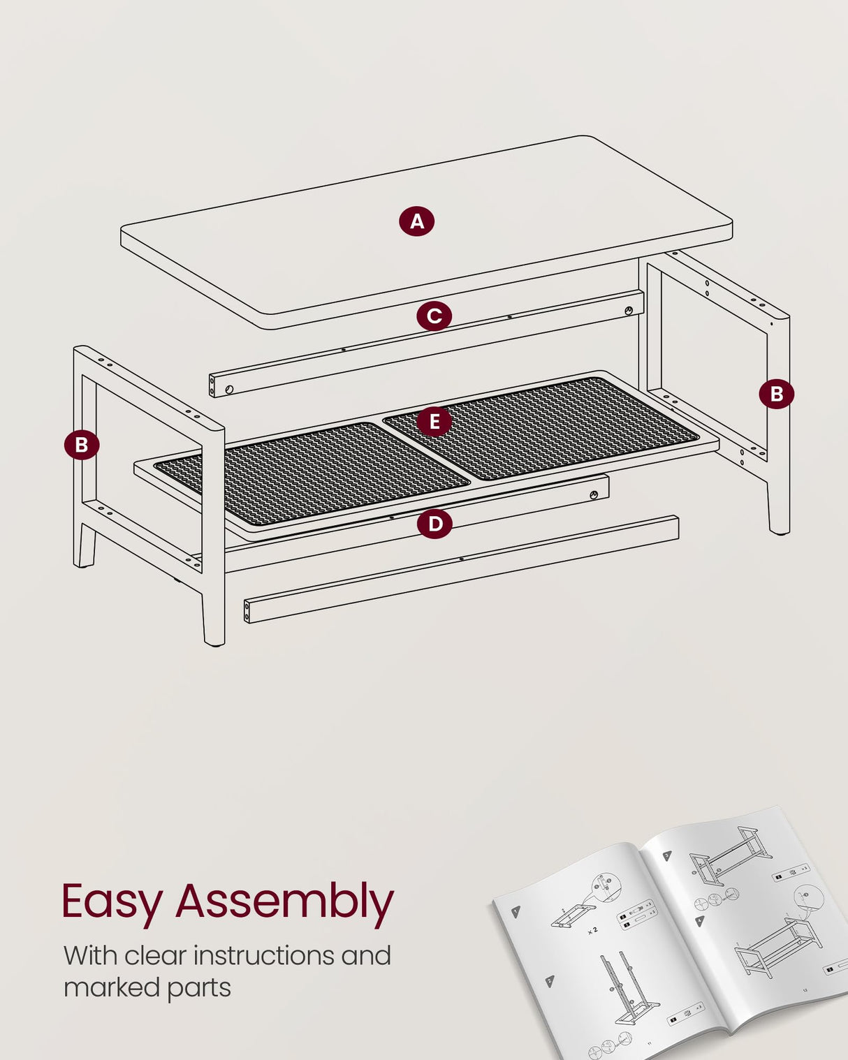 2-Tier Coffee Table for Living Room, Living Room Table Rectangular Center Table