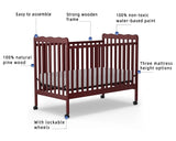 Crib, 3-in-1 Convertible Crib Wood Full Size Toddler Bed with Locking Wheels for Nursery