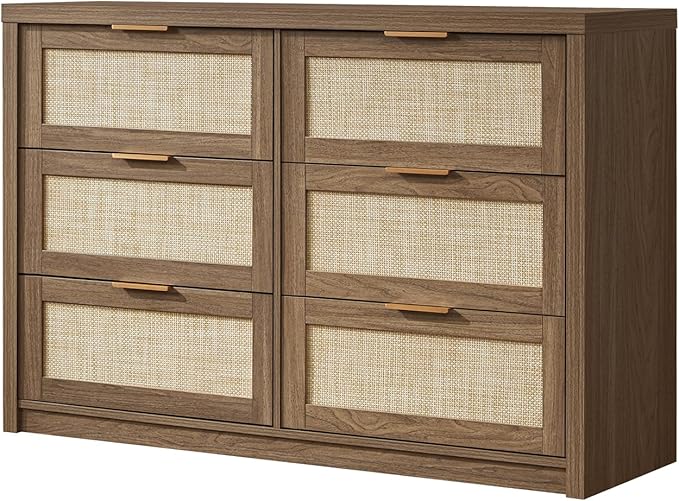 Hampstead Dresser for Bedroom, Rattan 6 Drawer Dresser