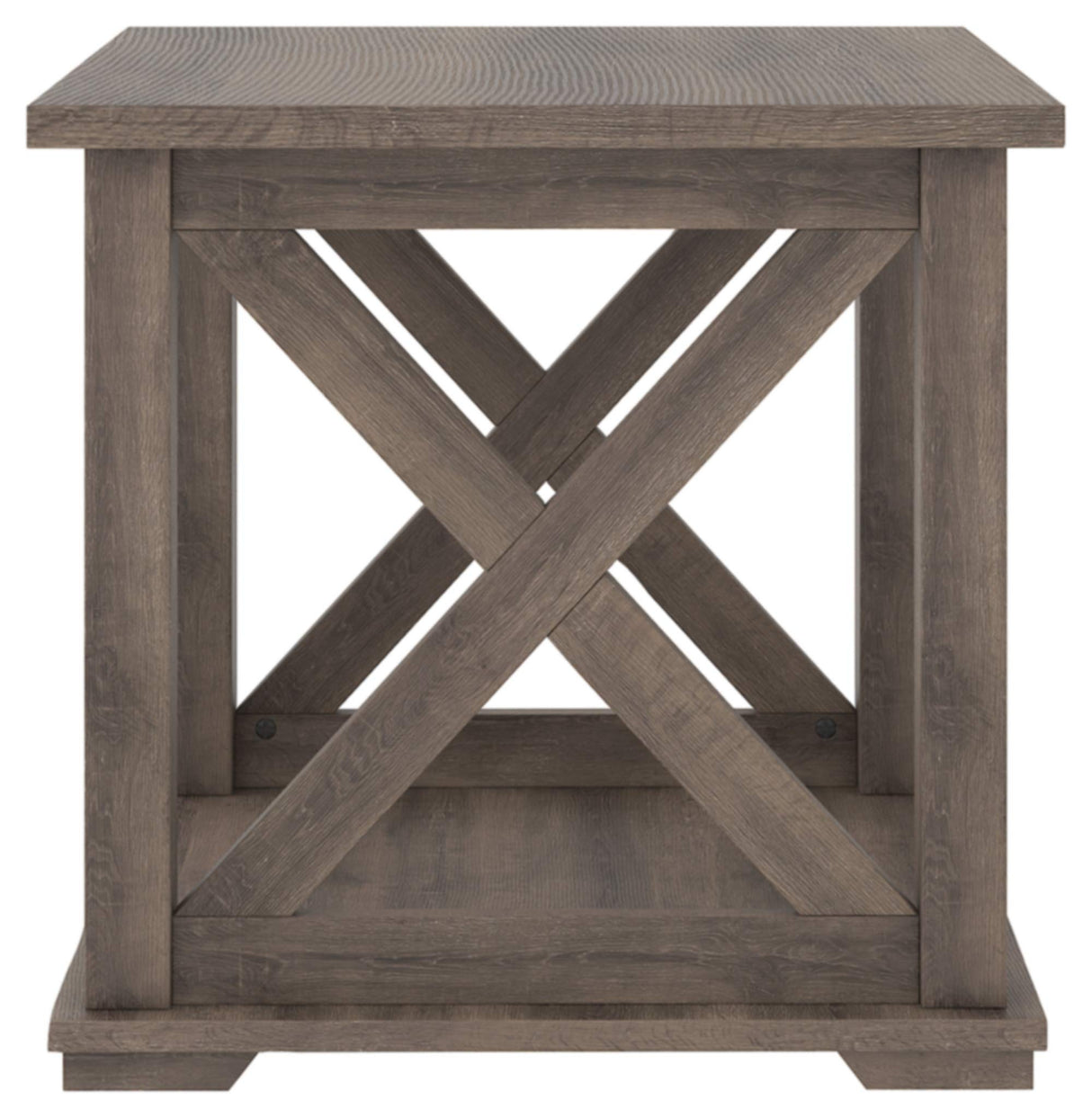 Arlenbry Farmhouse End Table with Crossbuck Details, Weathered Oak Brown