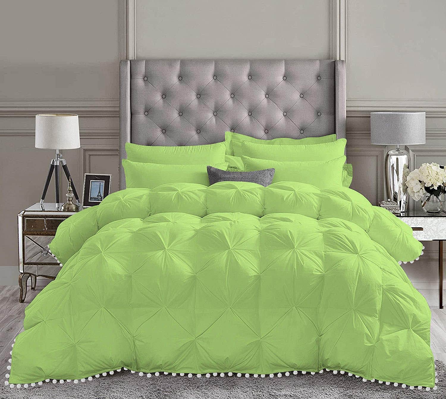 Luxurious 1 Piece Pom Pom Pinch Pleated Comforter 800 TC 100% Egyptian Cotton, White