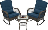 Outdoor Wicker Rocking Chairs, 3 Pieces Patio Furniture Rattan Rocker Chairs