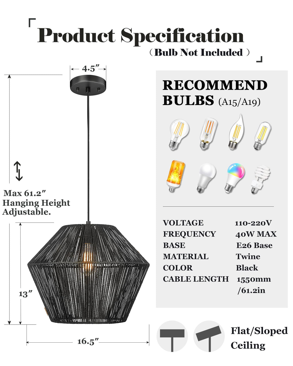 16.5” Large Modern Woven Chandelier Farmhouse Coastal Pendant Light Fixtures Matte