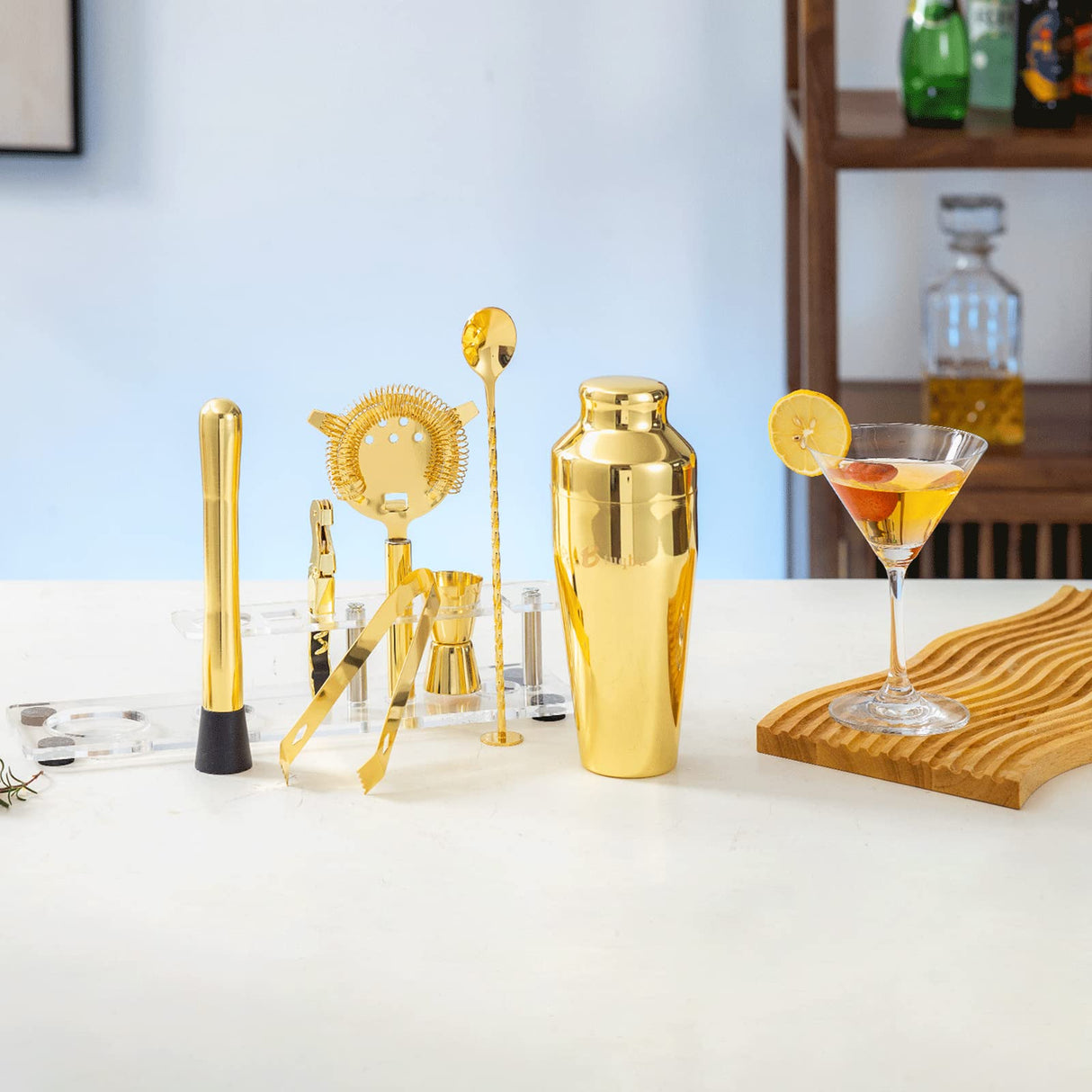 Cocktail Shaker Set with Arcylic Stand, Mixology Bartender Kit