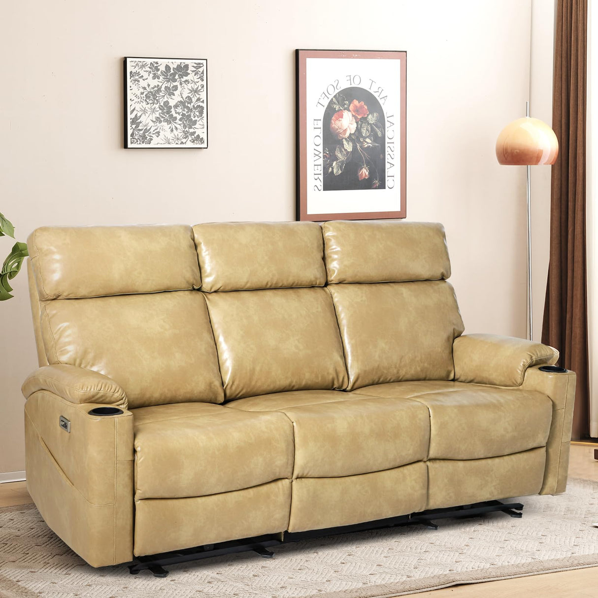 Power Reclining Sofa, Electric 3-Seat Dual Recliner Sofa with USB Ports, Cup Holders