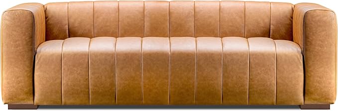 Grosseto 87” Cognac Tan Brown 3 Seater Full Leather Sofa | Mid Century Italian Nappa Leather Couch for Living Room Furniture