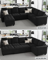 Pull Out Sofa Bed Module Part for Modular Sectional Sleeper Sofa Armless Loveseat with Pull Out Bed for Sectional Couch Black